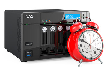 NAS network-attached storage with alarm clock, 3D rendering