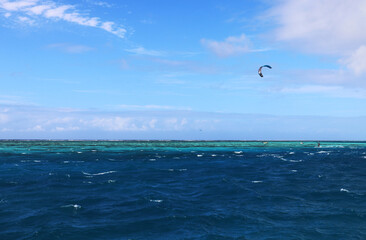kite surfing in the sea, moorea french polynesia