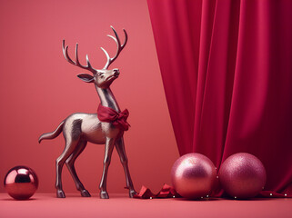 christmas reindeer with red ribbon, Glittering deer Charms: Celebrating with Sparkling New Year's Elegance, New Year Party Concept