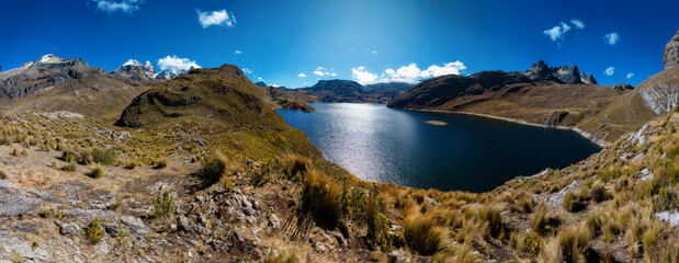 Viconga Lagoon located in Uramasa community, Cajatambo province, at 4600 msnm, in Lima Peru. - obrazy, fototapety, plakaty