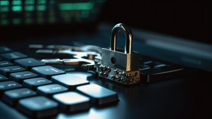 illustration of closed padlock on keyboard, cybersecurity. Safety concept. generative AI
