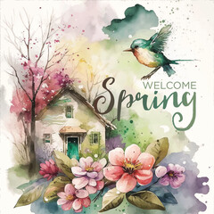 Welcome Spring watercolor paint