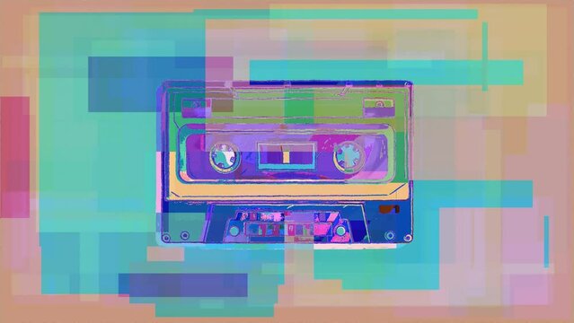 Glitched screen with 80s audio tape abstract background. Pixelated noise and distortion of abstract patterns. 