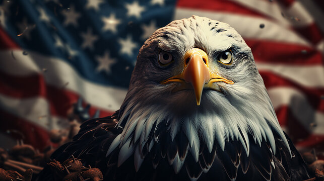 Bandeira dos EUA em fundo de fogos de artifício. Conceito de feriado americano. ilustração 3D