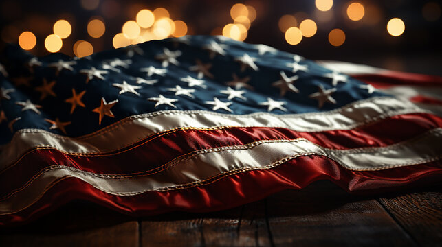Bandeira dos EUA em fundo de fogos de artifício. Conceito de feriado americano. ilustração 3D