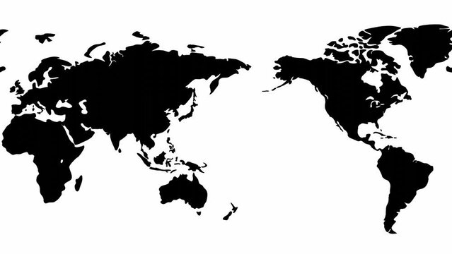 World map, world map scrolling, map of the world, loop video, black and white