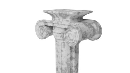 Old marble ionic column pillar isolated on white and transparent background. Column concept. 3D render