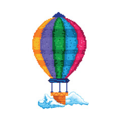 Vector Cartoon Pixelart City hot air balloon Isolated Illustration