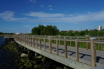 Beautiful sunny day at a park and marina in New Orleans