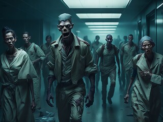 Fototapeta premium Zombies in hospital clothes. Generative AI 