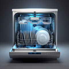 silver dishwasher open door, kitchen appliance