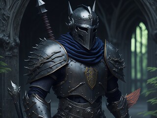 Scary knight in medieval armors. Generative AI
 - obrazy, fototapety, plakaty