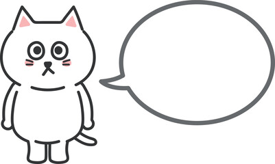 Speech bubble with a white cartoon cat. Vector illustration.