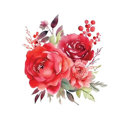 Red floral arrangement watercolor paint
