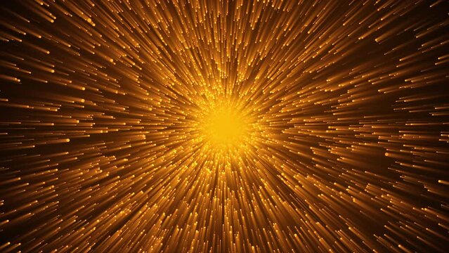 Abstract solar energy animated background. Bright particles forming orange sun rays with soft light. Abstract sun energy animation. Meteor rain. Science, Universe, cosmos, technology. 4k. 