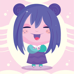 Isolated colored cute chibi female anime children hand drawn character Vector