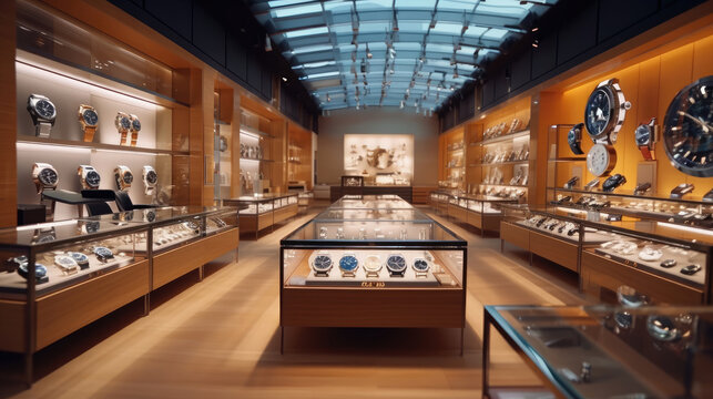 Interior of luxury watch store
