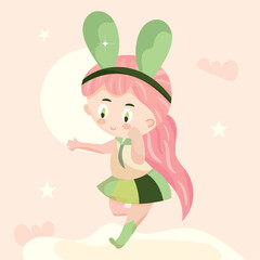 Isolated colored cute chibi female anime children hand drawn character Vector