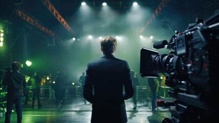 A Cameraman shooting, filming process in the studio film set