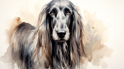 Watercolor painting of an Afghan Hound - Generative AI