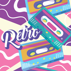 Isolated pair of cassettes Nostalgic vibrant retro colored background Vector