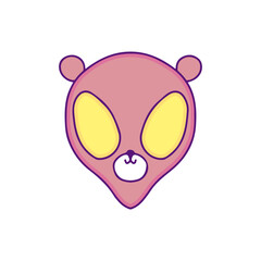 Cute bear head with alien shapes, illustration for t-shirt, sticker, or apparel merchandise. With doodle, retro, and cartoon style.