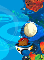 Fototapeta premium Cartoon funny colorful scene of cosmos galactic alien ufo isolated illustration for children