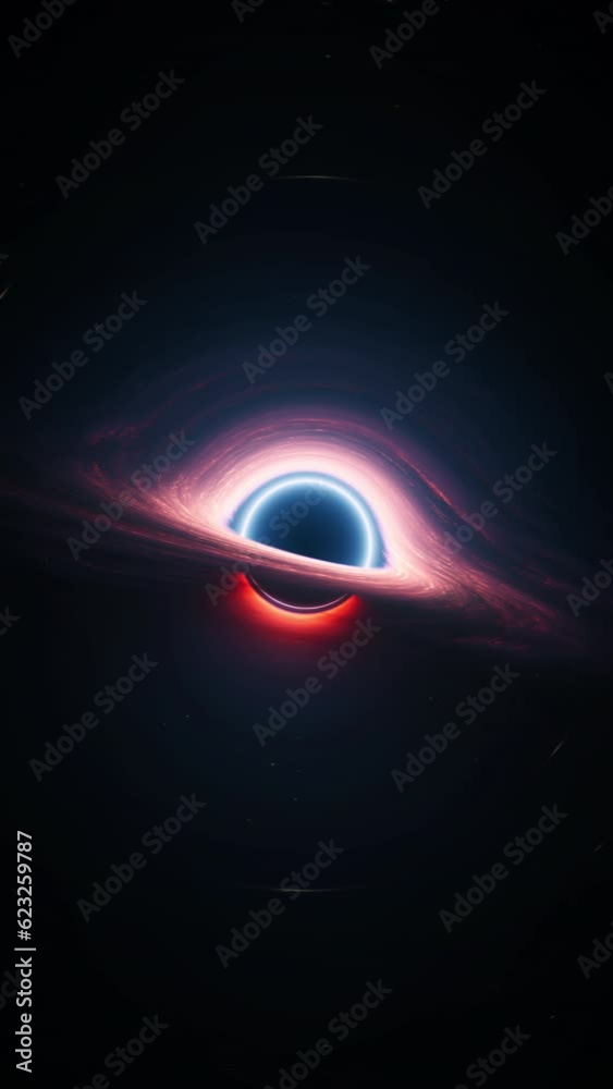 Wall mural giant black hole in outer space. vertical 3d animation astrology wide shot. interstellar wormhole as