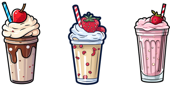 Cartoon Milkshake icon sticker in minimalist detailed style
