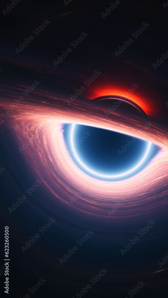Poster interstellar black hole in outer cosmos. giant singularity with glowing rotating accretion disk. ver
