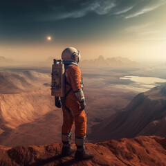 Astronaut in outer space with planet earth as backdrop. Elements
