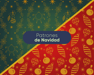 Naklejka premium Fondo, patrón de navidad. Dos fondos navideños con elementos como esferas, nochebuena y piñata
