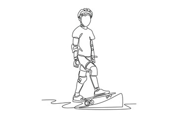 Fototapeta na wymiar Continuous one line drawing people performing outdoor activities. Sports concept. Single line draw design vector graphic illustration.