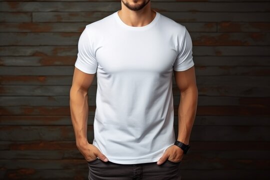 Stylish white men's T-shirt. Mockup for design with copy space for text. Design blank