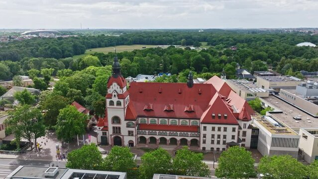 Drone shot of Zoo Leipzig . Leipzig Zoological Garden, or Leipzig Zoo is a zoo in Leipzig`s district Mitte, Germany.