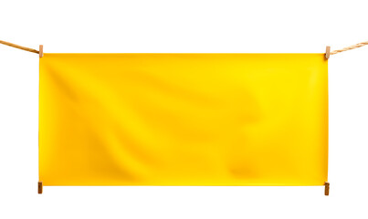 bâche en plastique jaune tendue entre deux corde, pour message promotionnel