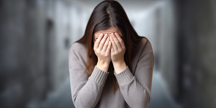 Desperate woman crying covering her face with her hands