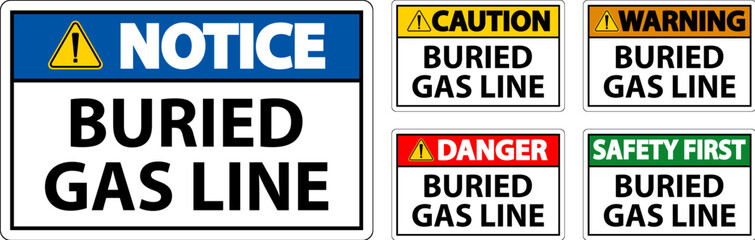 Caution Sign Buried Gas Line On White Background