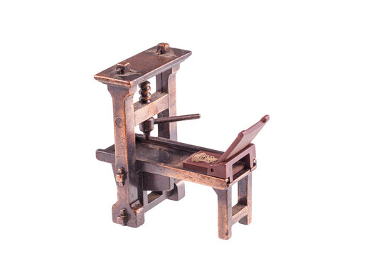 First book printing press by Johannes Gutenberg isolated on transparent or white background..