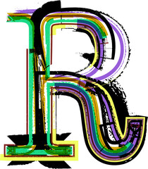 art sketched fonts, uppercase symbols, letter R