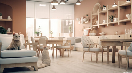 Modern cat cafe interior