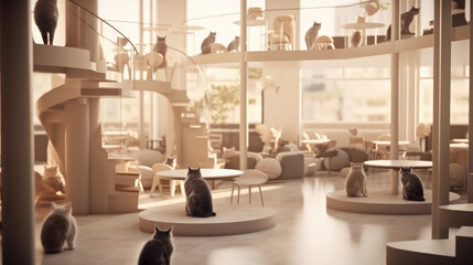 Modern cat cafe interior