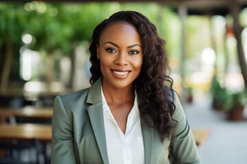 Obraz premium Portrait of beautiful african american businesswoman smiling in cafe
