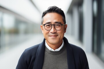 Portrait of a handsome asian man with eyeglasses outdoors