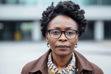 Portrait of african american woman in eyeglasses outdoors