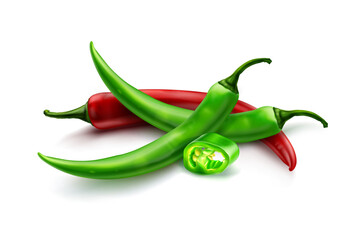 3d red and green chili vector concept Full Vector