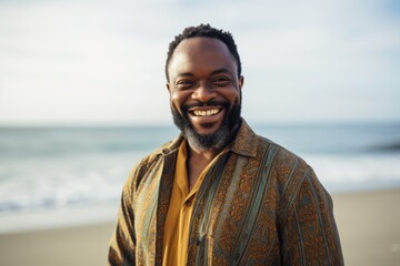 Portrait of smiling african american man standing on the beach