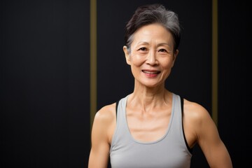 Fototapeta na wymiar Portrait of a smiling senior asian woman in sportswear