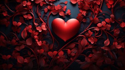 Valentine's day red hearts on black background with copy space - Love and red flowers - Dark background - Powered by Adobe
