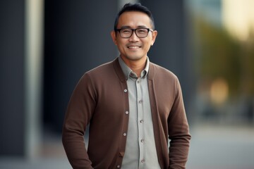 Obraz premium portrait of a smiling asian man in eyeglasses outdoors